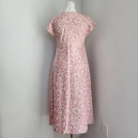 Y2K Isabella Bird White & Pink Floral V Neck Silk Midi Dress M - Picture 5 of 15